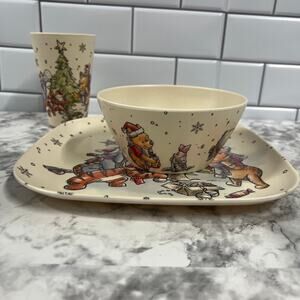 Bamboo Christmas Winnie the Pooh plate set, Kids Pooh Christmas